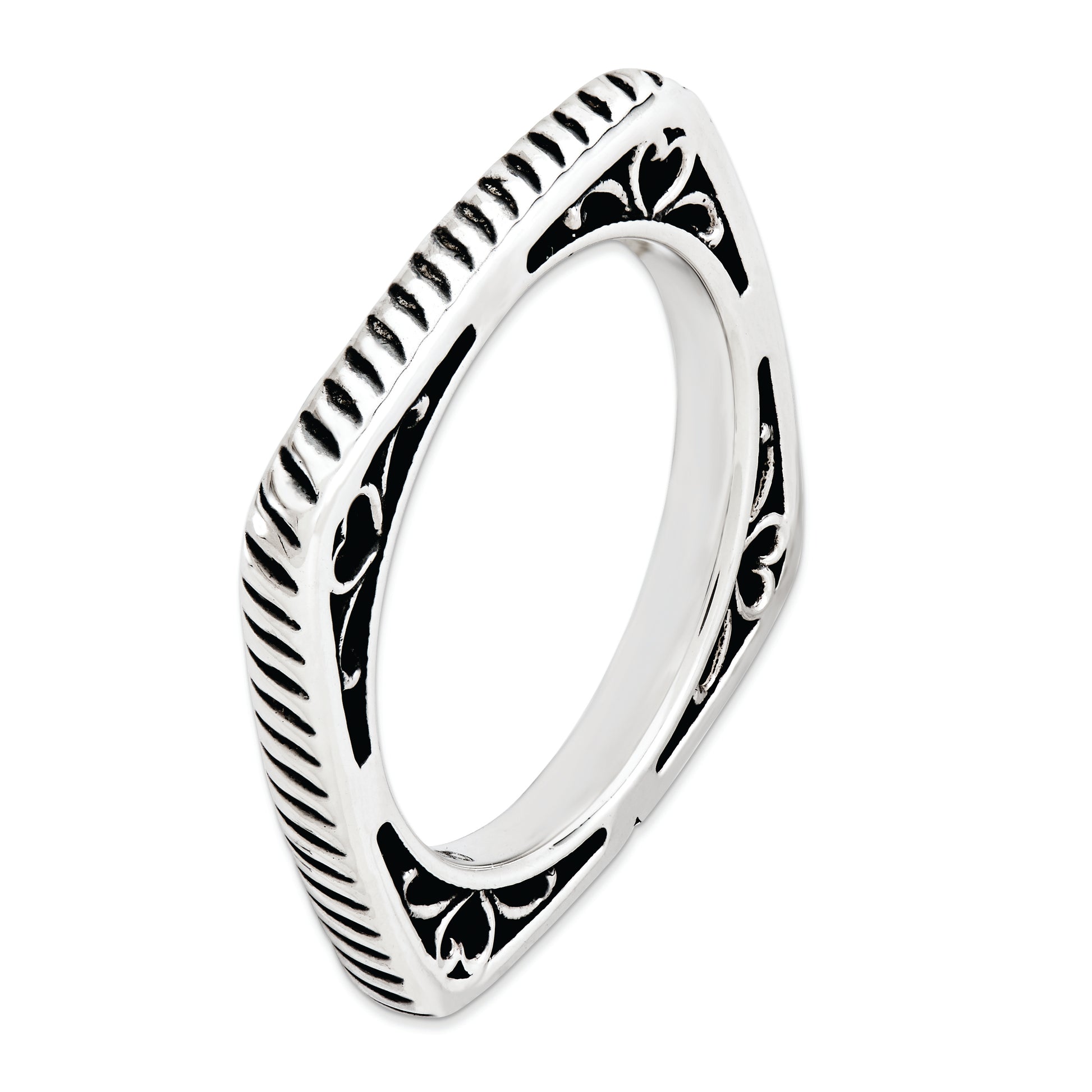 Sterling Silver Stackable Expressions Polished Antiqued Square Ring