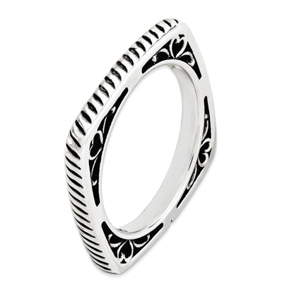 Sterling Silver Stackable Expressions Polished Antiqued Square Ring
