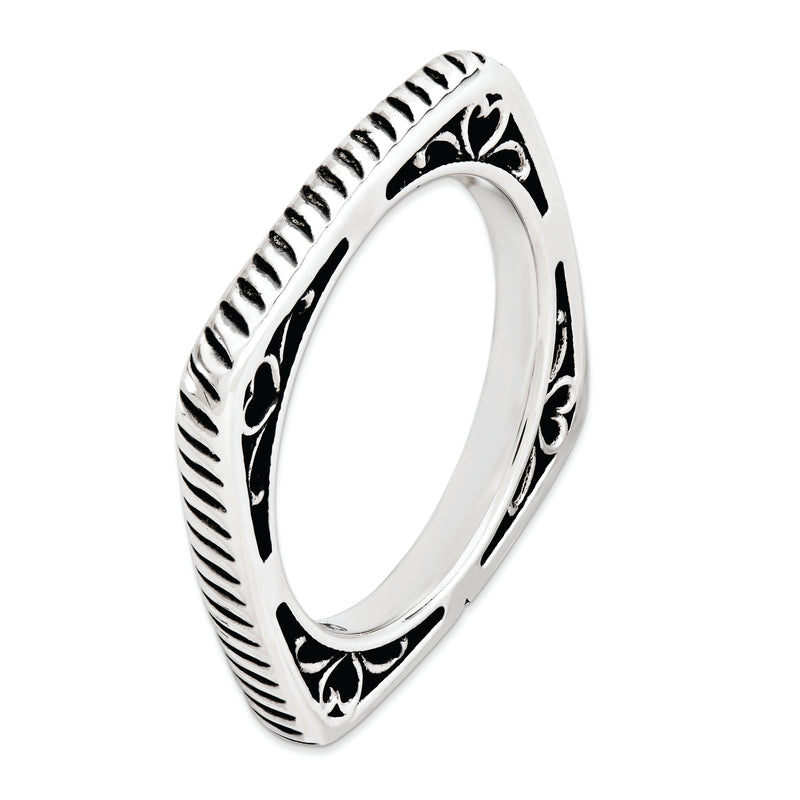 Sterling Silver Stackable Expressions Polished Antiqued Square Ring