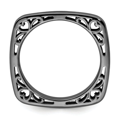 Sterling Silver Stackable Expressions Polished Black Plated Square Ring
