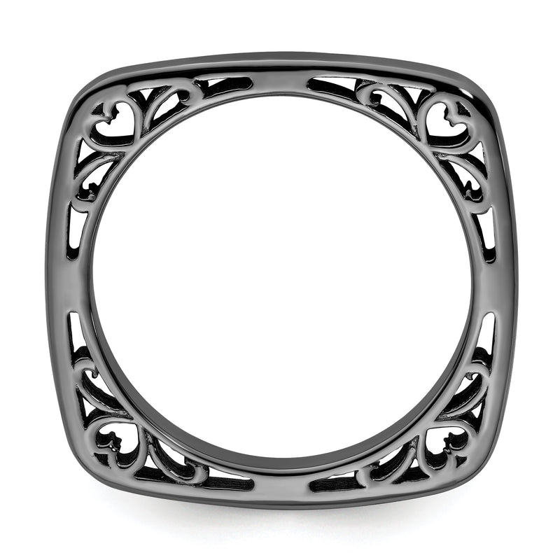 Sterling Silver Stackable Expressions Polished Black Plated Square Ring