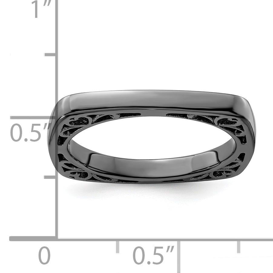 Sterling Silver Stackable Expressions Polished Black Plated Square Ring