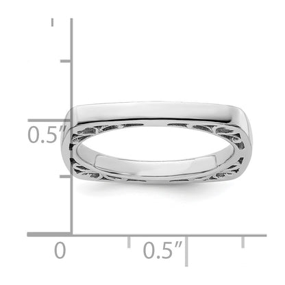 Sterling Silver Ss Stackable Expressions Polished Rhodium Plated Square Ring