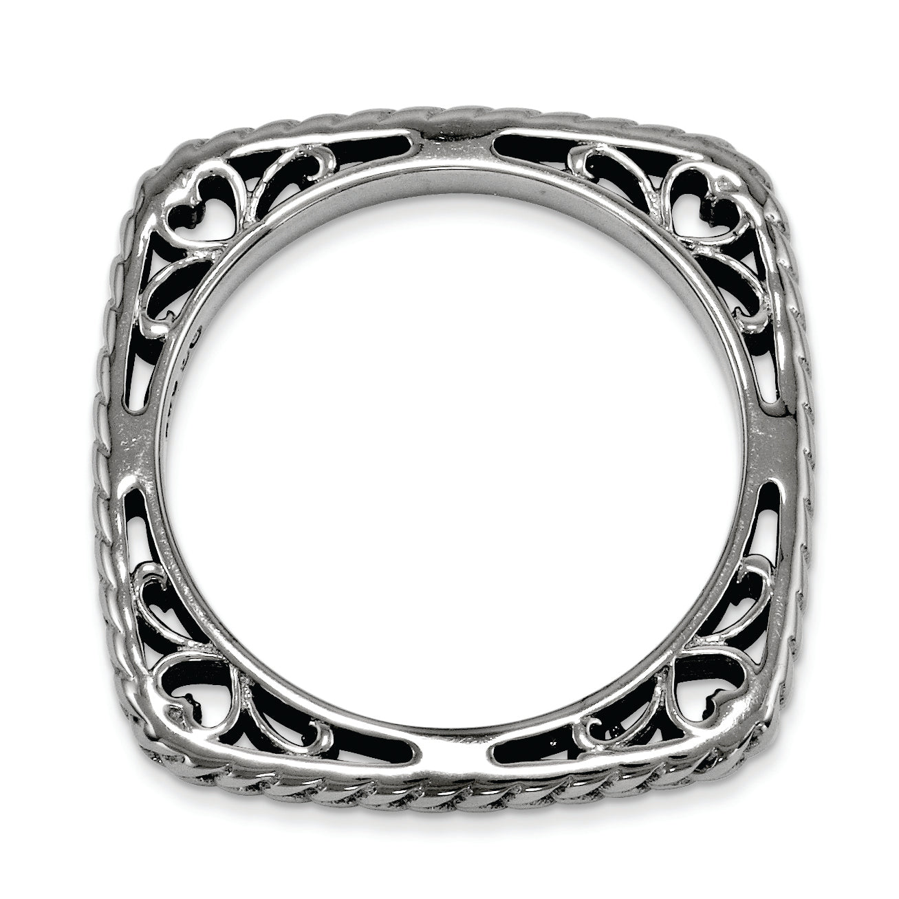 Sterling Silver Stackable Expressions Polished Black Plate Square Ring