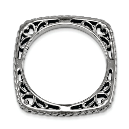 Sterling Silver Stackable Expressions Polished Black Plate Square Ring