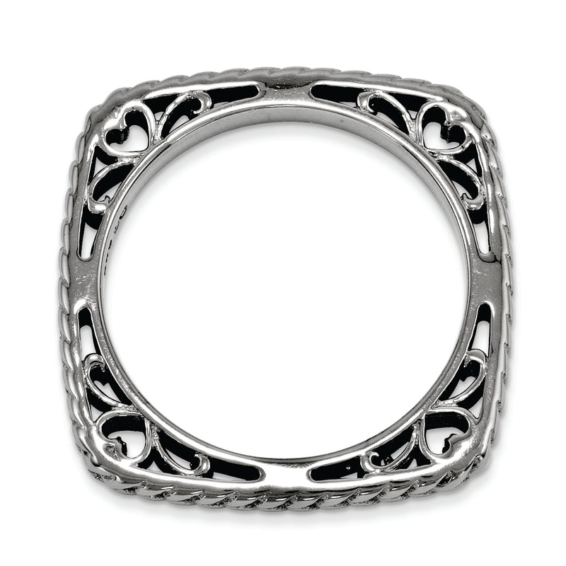 Sterling Silver Stackable Expressions Polished Black Plate Square Ring