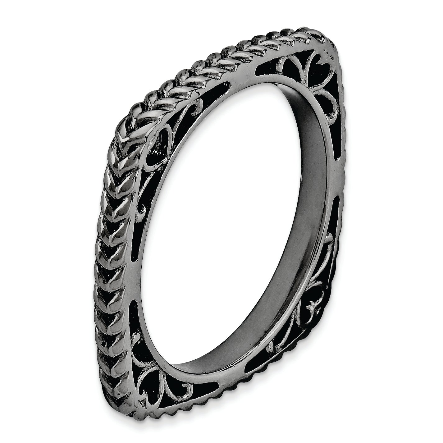 Sterling Silver Stackable Expressions Polished Black Plate Square Ring