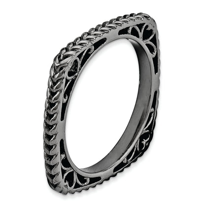 Sterling Silver Stackable Expressions Polished Black Plate Square Ring