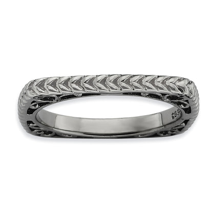 Sterling Silver Stackable Expressions Polished Black Plate Square Ring