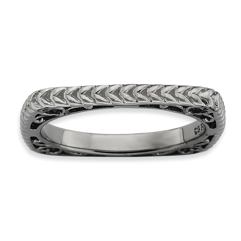 Sterling Silver Stackable Expressions Polished Black Plate Square Ring