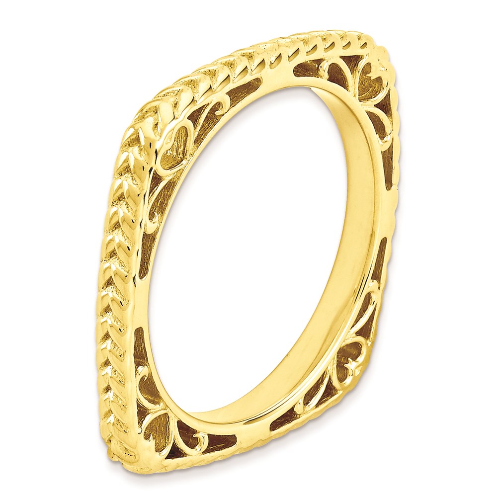 Sterling Silver Stackable Expressions Polished Gold Plate Square Ring