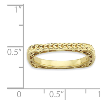 Sterling Silver Stackable Expressions Polished Gold Plate Square Ring