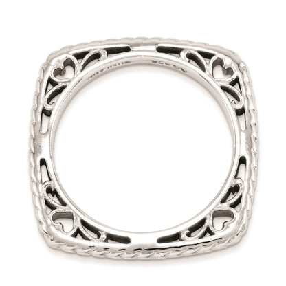 Sterling Silver Stackable Expressions Polished Rhodium Plate Square Ring (Size 6 Only)