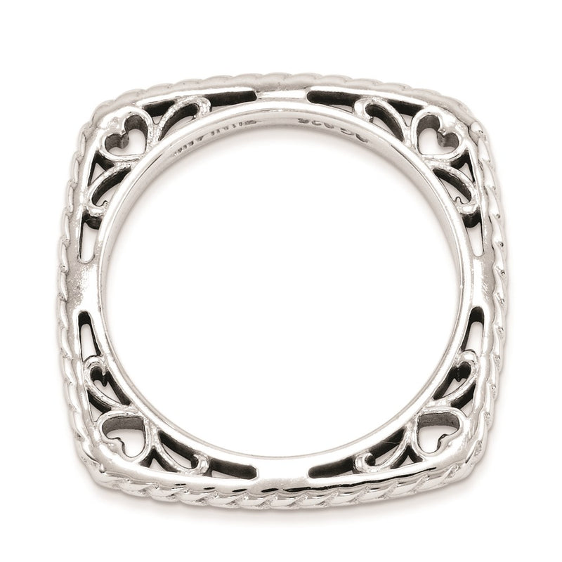 Sterling Silver Stackable Expressions Polished Rhodium Plate Square Ring (Size 6 Only)
