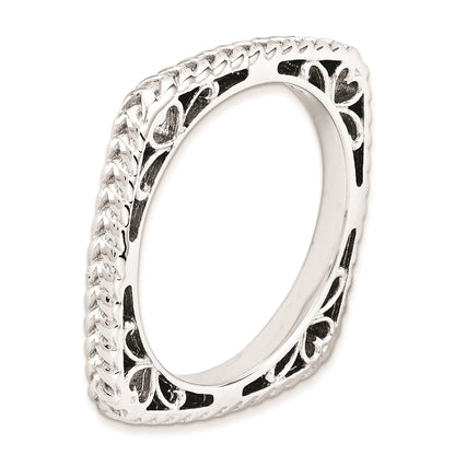 Sterling Silver Stackable Expressions Polished Rhodium Plate Square Ring (Size 6 Only)