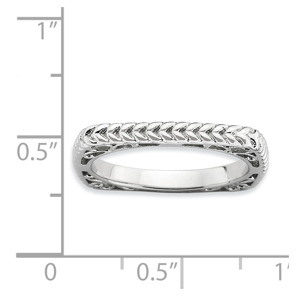 Sterling Silver Stackable Expressions Polished Rhodium Plate Square Ring (Size 6 Only)