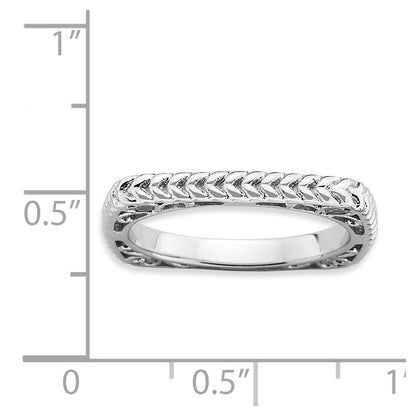 Sterling Silver Stackable Expressions Polished Rhodium Plate Square Ring (Size 6 Only)