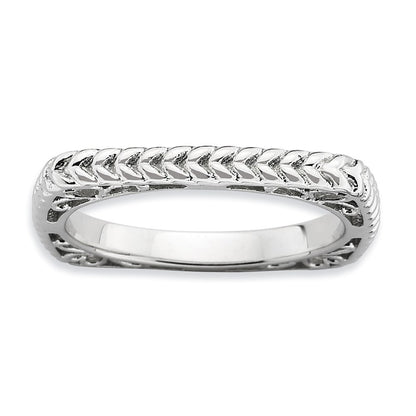 Sterling Silver Stackable Expressions Polished Rhodium Plate Square Ring (Size 6 Only)
