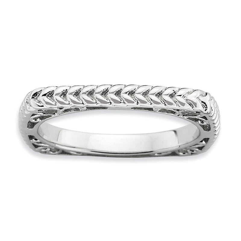Sterling Silver Stackable Expressions Polished Rhodium Plate Square Ring (Size 6 Only)
