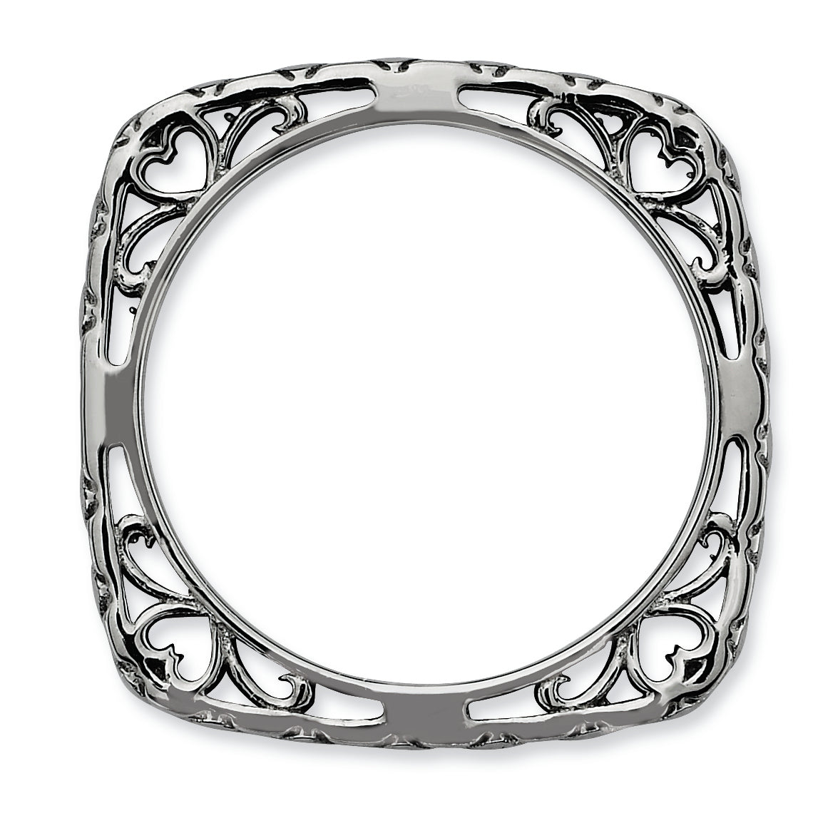Sterling Silver Stackable Expressions Polished Black Plate Square Ring
