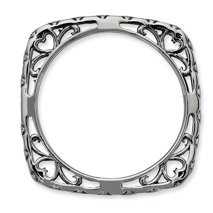 Sterling Silver Stackable Expressions Polished Black Plate Square Ring