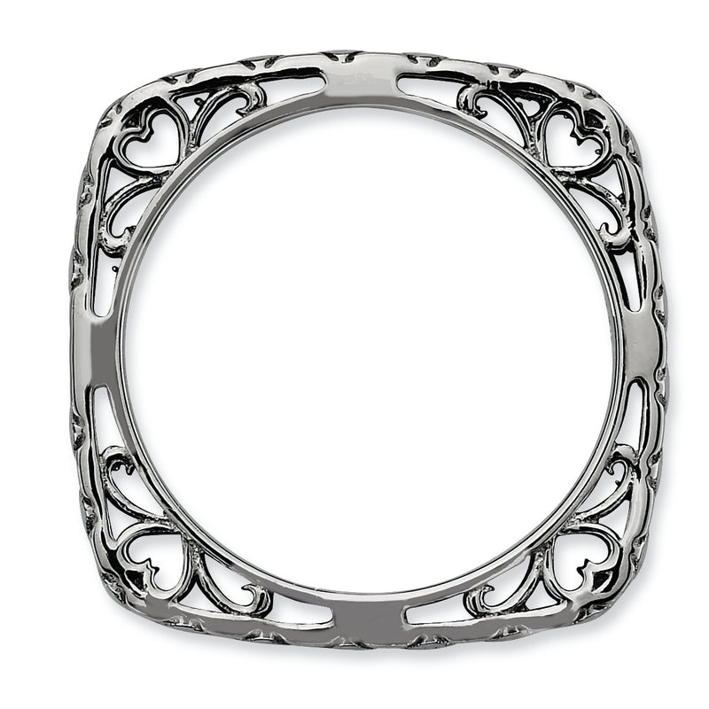 Sterling Silver Stackable Expressions Polished Black Plate Square Ring