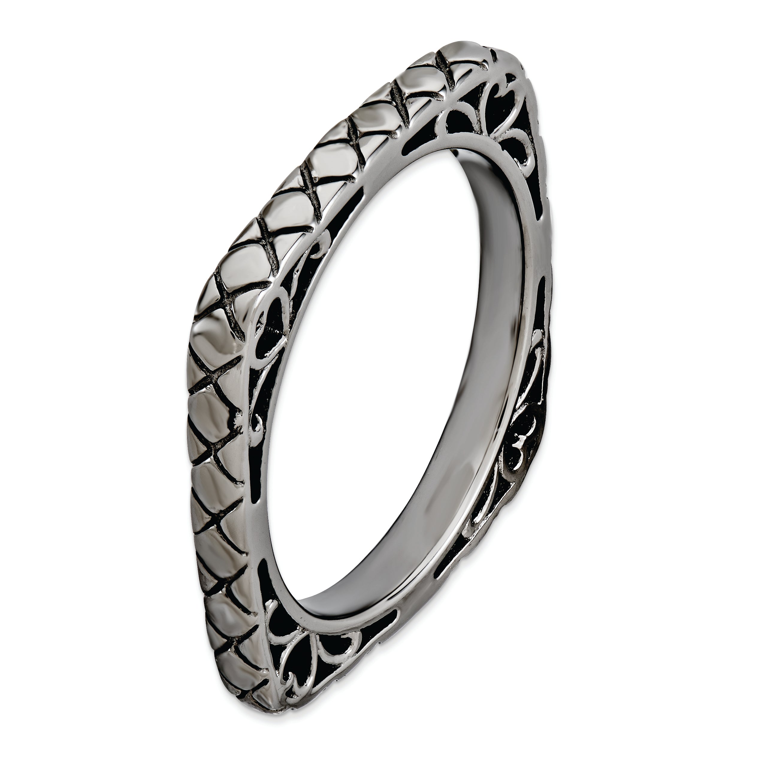 Sterling Silver Stackable Expressions Polished Black Plate Square Ring
