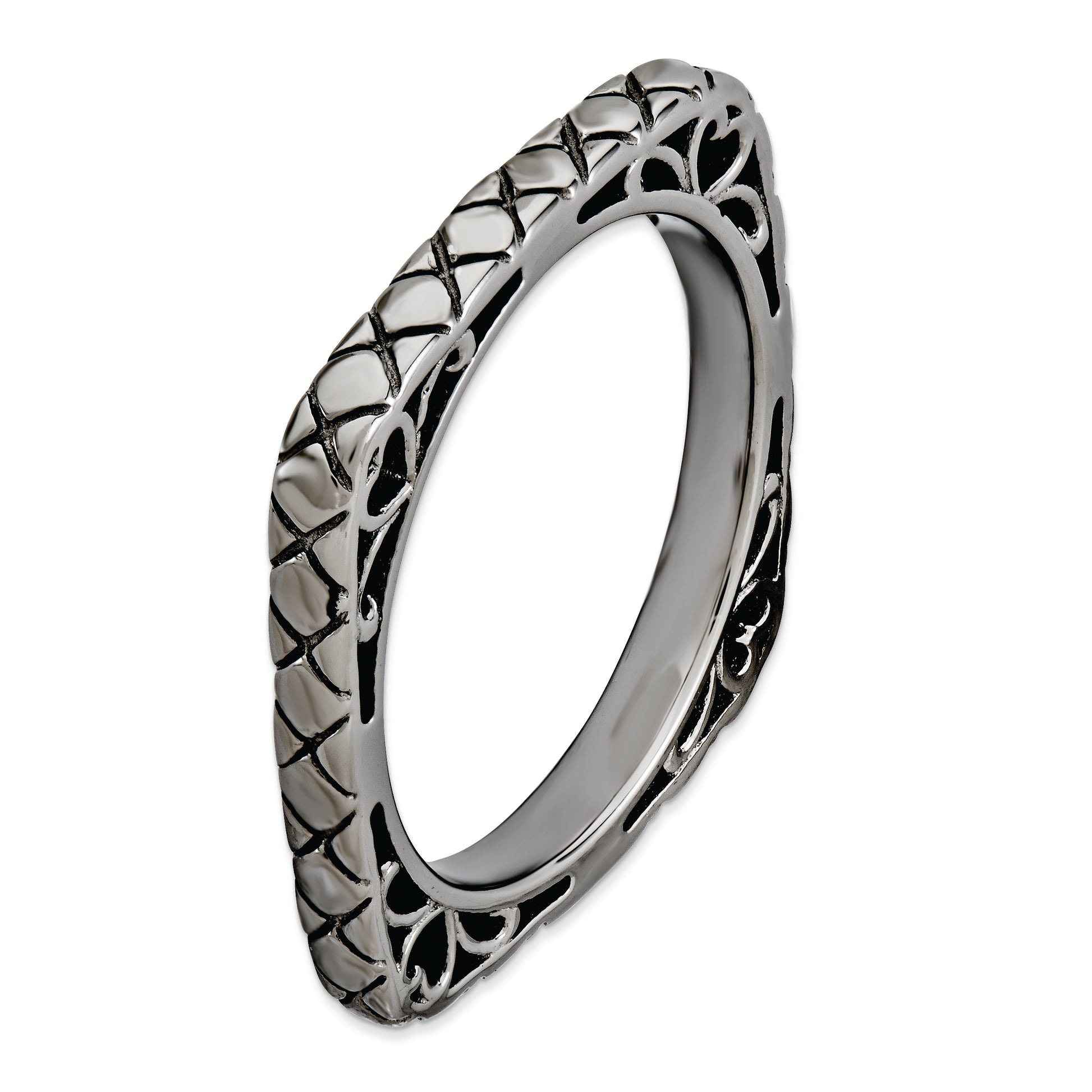 Sterling Silver Stackable Expressions Polished Black Plate Square Ring