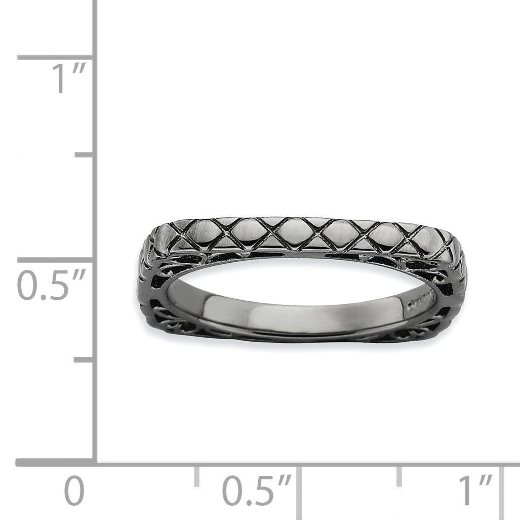 Sterling Silver Stackable Expressions Polished Black Plate Square Ring