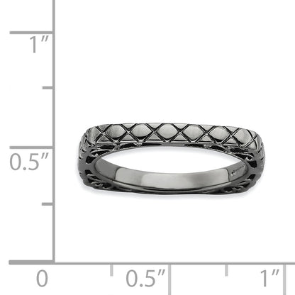 Sterling Silver Stackable Expressions Polished Black Plate Square Ring