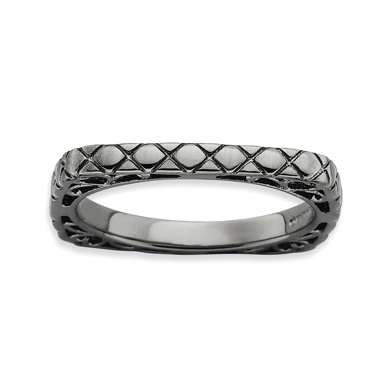 Sterling Silver Stackable Expressions Polished Black Plate Square Ring