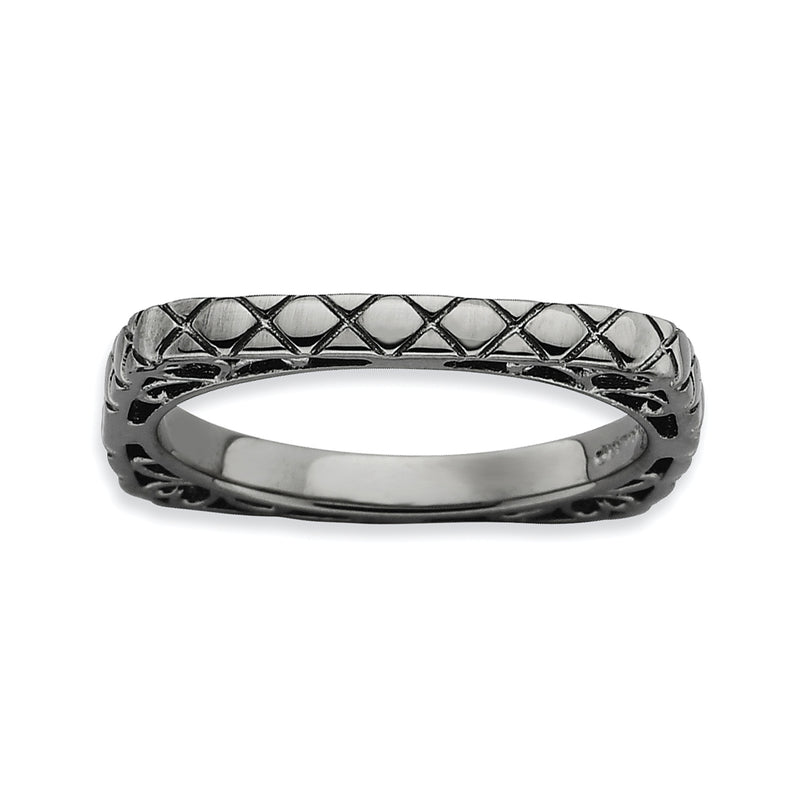 Sterling Silver Stackable Expressions Polished Black Plate Square Ring