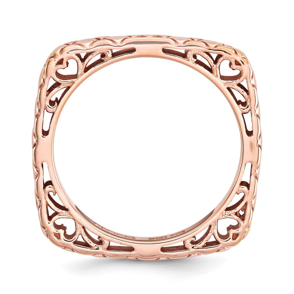 Sterling Silver Stackable Expressions Polished Pink Plate Square Ring (Size 7 Only)