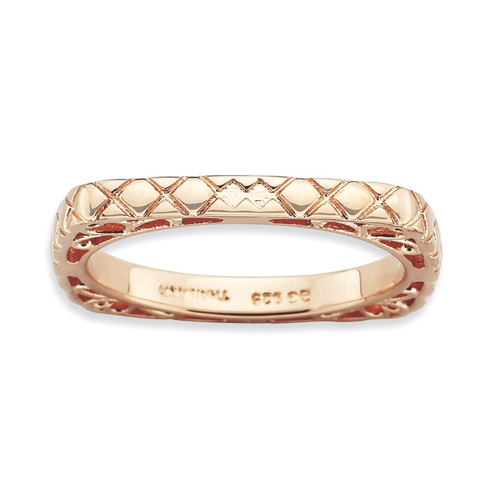 Sterling Silver Stackable Expressions Polished Pink Plate Square Ring (Size 7 Only)