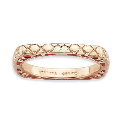 Sterling Silver Stackable Expressions Polished Pink Plate Square Ring (Size 7 Only)