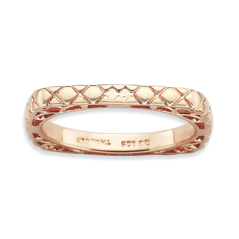 Sterling Silver Stackable Expressions Polished Pink Plate Square Ring (Size 7 Only)