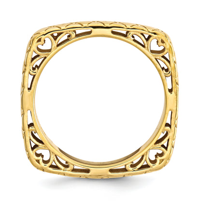 Sterling Silver Stackable Expressions Polished Gold Plate Square Ring