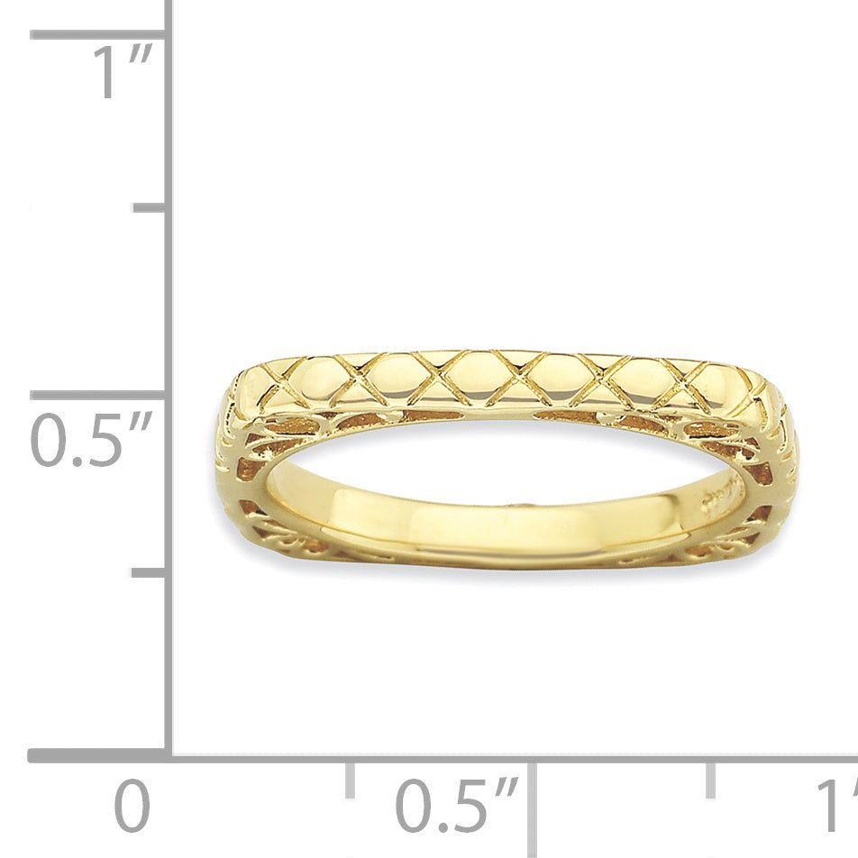 Sterling Silver Stackable Expressions Polished Gold Plate Square Ring