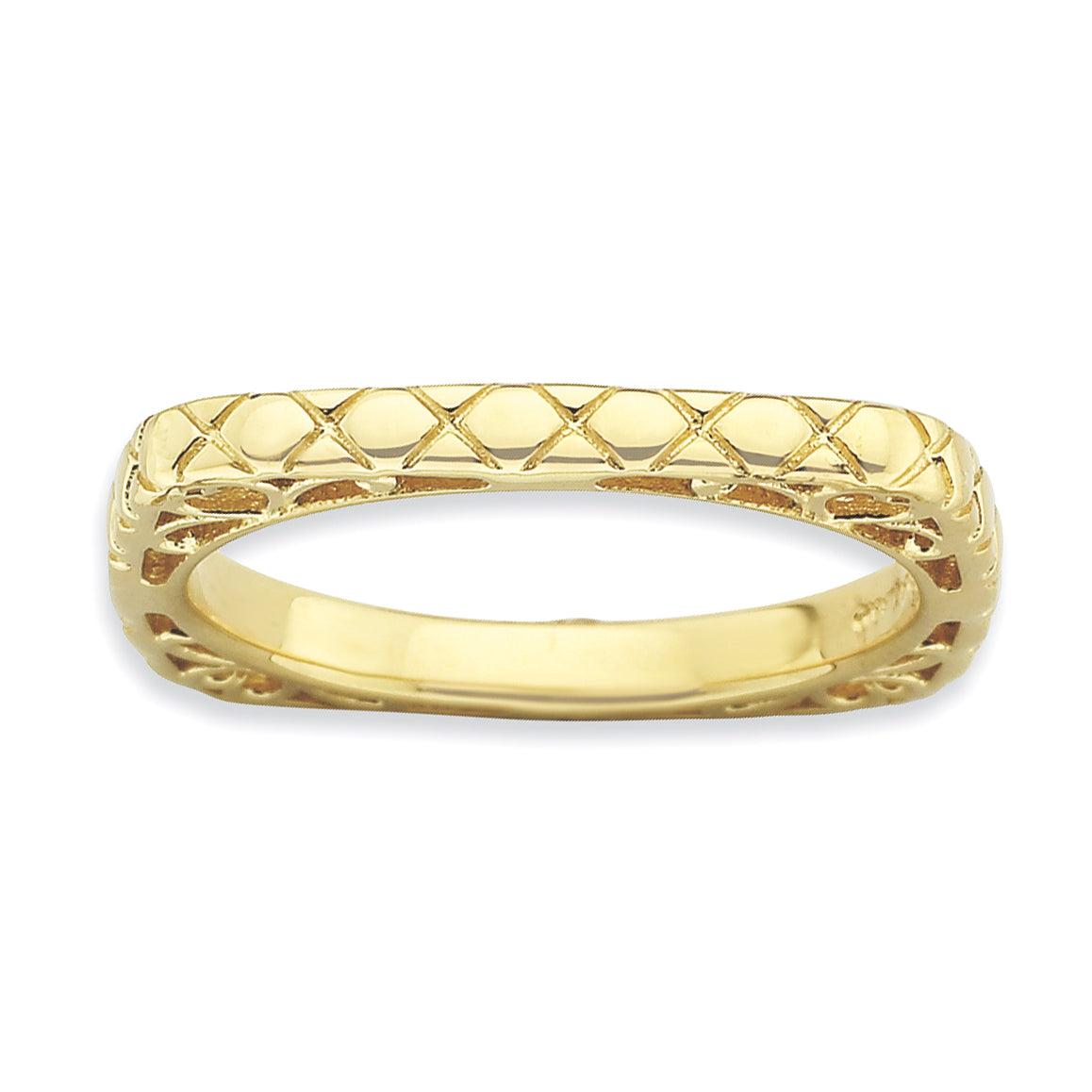 Sterling Silver Stackable Expressions Polished Gold Plate Square Ring