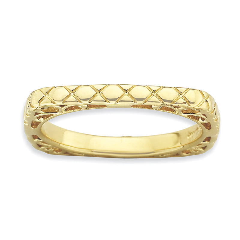 Sterling Silver Stackable Expressions Polished Gold Plate Square Ring