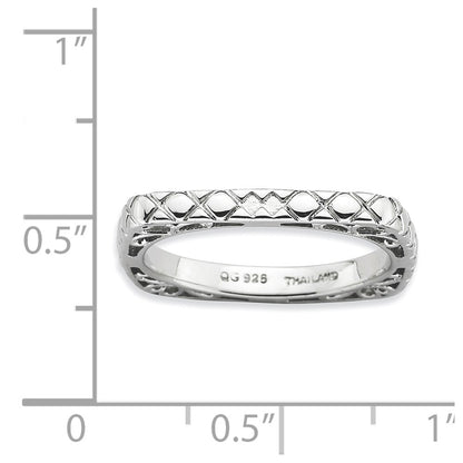 Sterling Silver Stackable Expressions Polished Rhodium Plate Square Ring