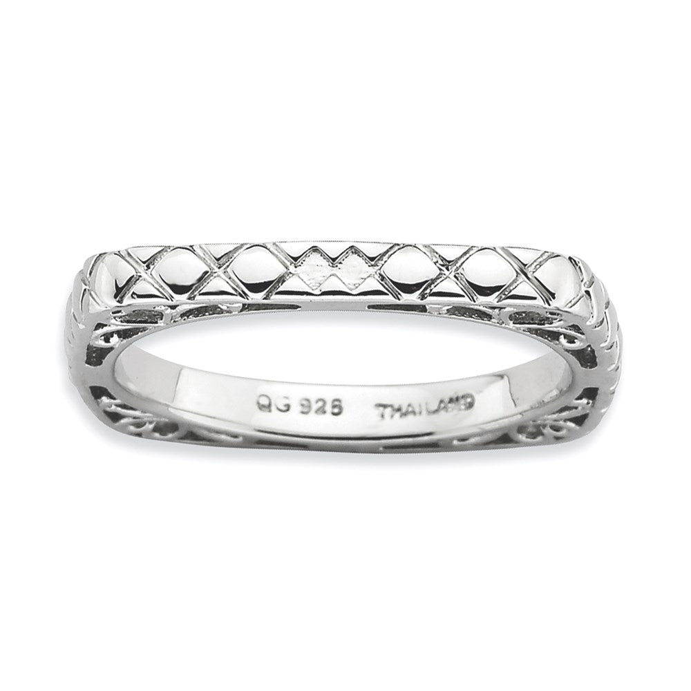 Sterling Silver Stackable Expressions Polished Rhodium Plate Square Ring