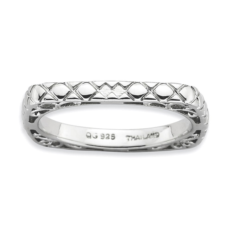 Sterling Silver Stackable Expressions Polished Rhodium Plate Square Ring