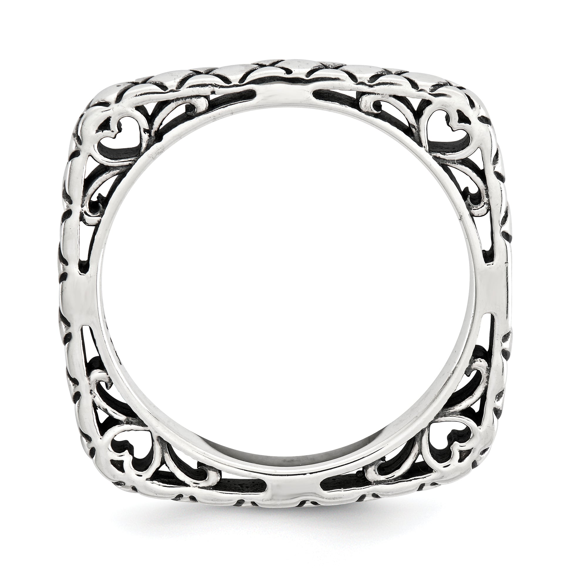 Sterling Silver Stackable Expressions Polished Antiqued Square Ring