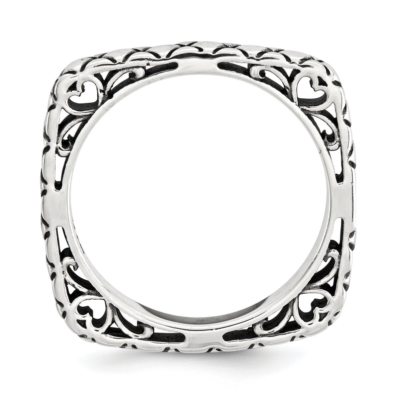 Sterling Silver Stackable Expressions Polished Antiqued Square Ring