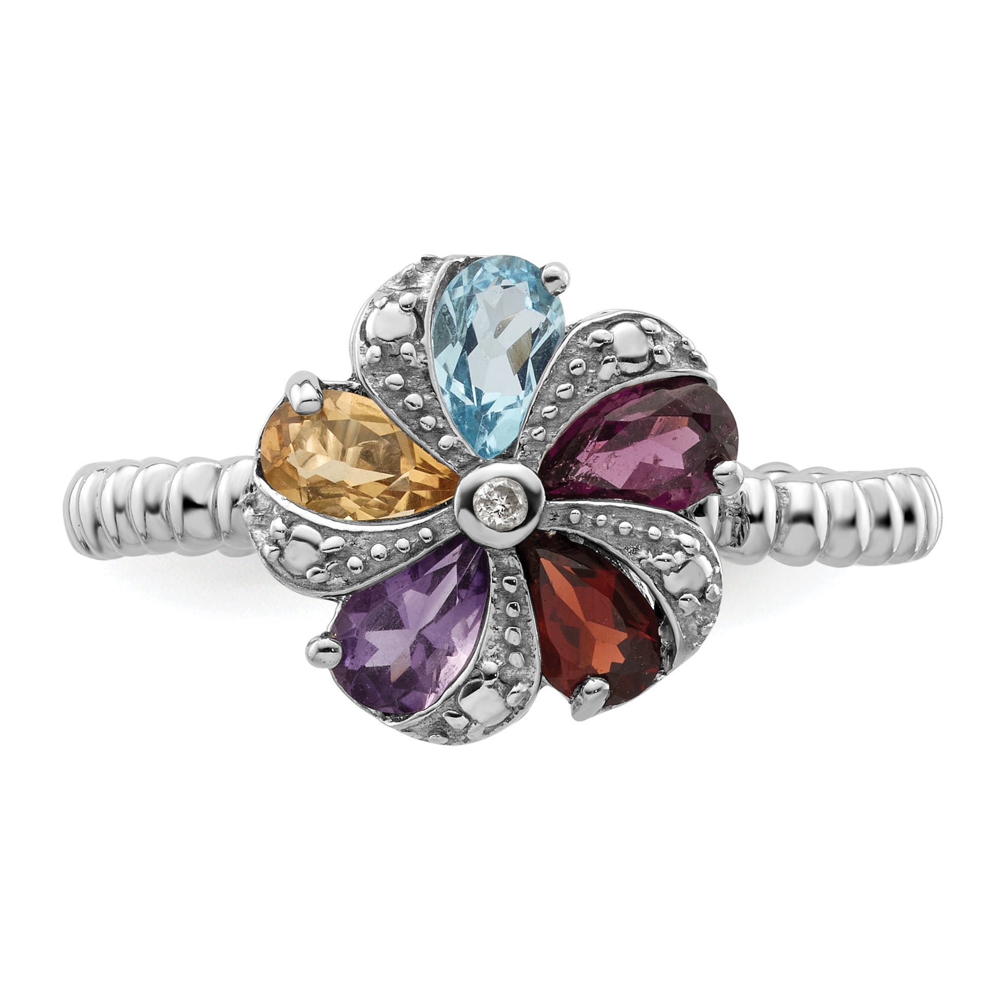 Sterling Silver Stackable Expressions Gemstone & Diamond Ring