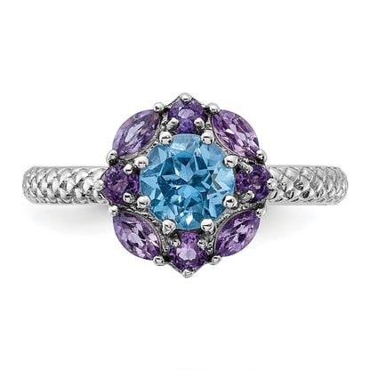 Sterling Silver Stackable Expressions Amethyst And Blue Topaz Ring