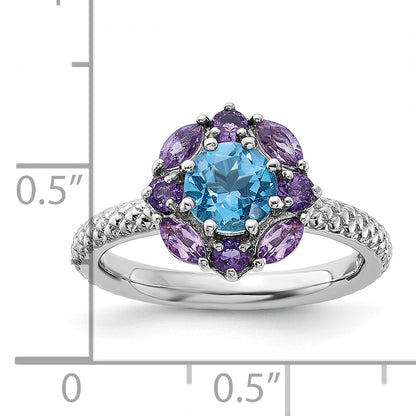Sterling Silver Stackable Expressions Amethyst And Blue Topaz Ring