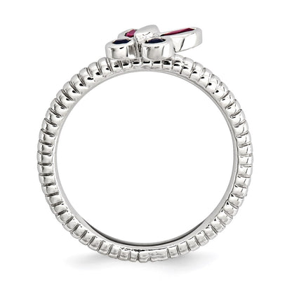 Sterling Silver Stackable Expressions Cr. Ruby, Sapphire Butterfly Ring