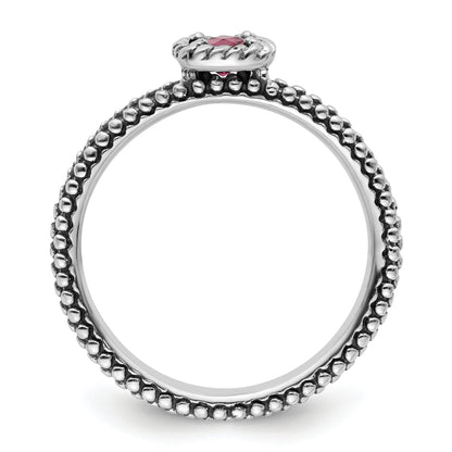 Sterling Silver Stackable Expressions Checker Cut Pink Tourmaline Ring